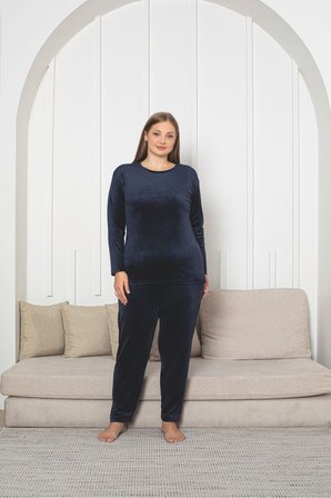 Büyük Beden Kırmızı Likralı Soft Kadife Pijama Takımı