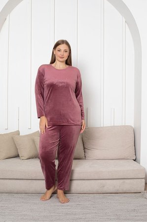 Büyük Beden Kırmızı Likralı Soft Kadife Pijama Takımı