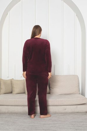 Büyük Beden Kırmızı Likralı Soft Kadife Pijama Takımı
