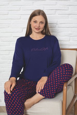 Büyük Beden Uzun Kollu Leopar Desen Milan Pijama Takımı