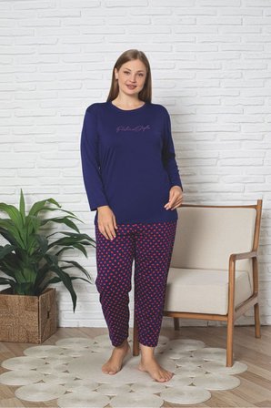 Büyük Beden Uzun Kollu Leopar Desen Milan Pijama Takımı