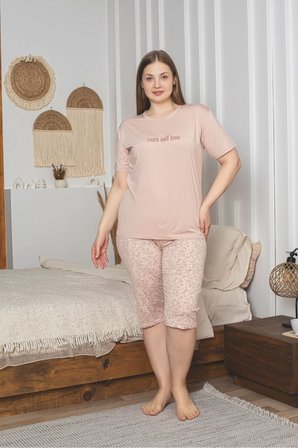 Büyük Beden Likralı Bambu Kapri Pijama Takımı
