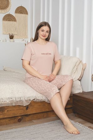 Büyük Beden Likralı Bambu Kapri Pijama Takımı