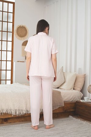 Kadın Dokuma Belmando Kısa Kol Uzun Pantalon Cepli Pijama Takımı
