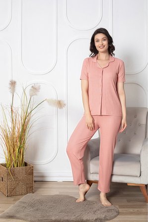 Kısa Kollu Boydan Düğmeli Likralı Pegasus Pijama Takımı