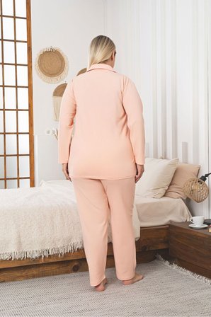 Büyük Beden Boydan Düğmeli Kaşkorse Kumaş Pijama Takımı