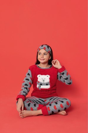 Kalp Desen Polar Kumaş Çocuk Pijama Takımı