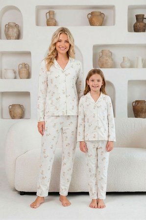 Anne Kız Kombin Penye Boydan Düğmeli Pijama Takımı (Anne- Kız Ayrı Satılmaktadır.)