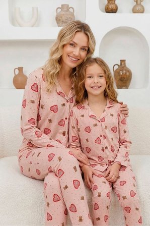 Anne Kız Kombin Penye Boydan Düğmeli Pijama Takımı (Anne- Kız Ayrı Satılmaktadır.)