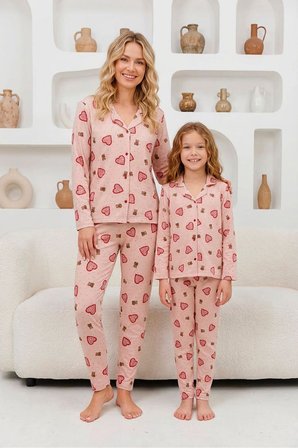 Anne Kız Kombin Penye Boydan Düğmeli Pijama Takımı (Anne- Kız Ayrı Satılmaktadır.)