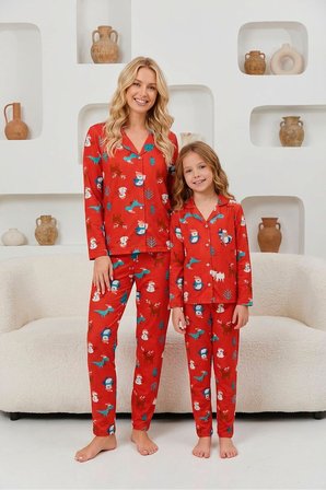 Anne Kız Kombin Penye Boydan Düğmeli Pijama Takımı (Anne- Kız Ayrı Satılmaktadır.)