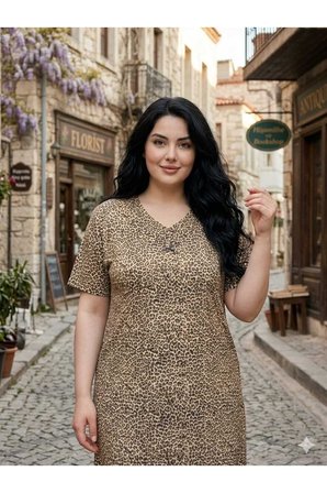 Büyük Beden Kısa Kollu Likralı Penye Gecelik