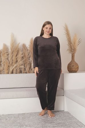 Büyük Beden Kırmızı Likralı Soft Kadife Pijama Takımı