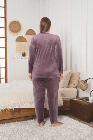 Büyük Beden Kırmızı Likralı Soft Kadife Pijama Takımı