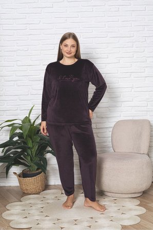 Büyük Beden Kırmızı Likralı Soft Kadife Pijama Takımı