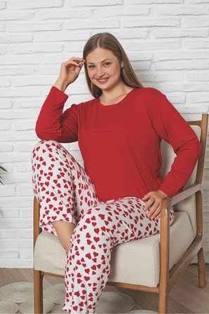 Büyük Beden Uzun Kollu Leopar Desen Milan Pijama Takımı