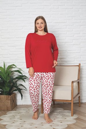 Büyük Beden Uzun Kollu Leopar Desen Milan Pijama Takımı