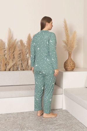 Büyük Beden Bordo Kalp Desen Ultrasoft Uzun Kollu Pijama Takımı