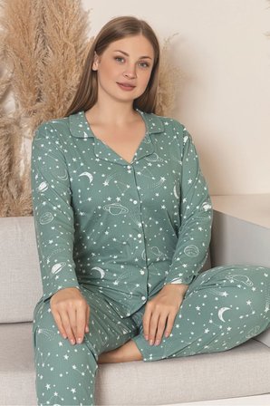 Büyük Beden Bordo Kalp Desen Ultrasoft Uzun Kollu Pijama Takımı