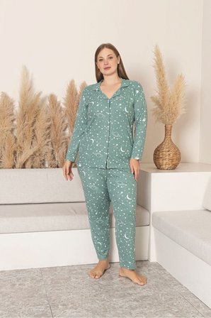 Büyük Beden Bordo Kalp Desen Ultrasoft Uzun Kollu Pijama Takımı