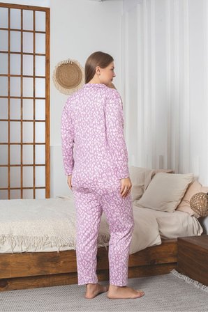 Büyük Beden Sendy Kumaş Boydan Düğmeli Pijama Takımı