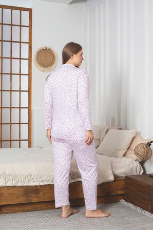 Büyük Beden Sendy Kumaş Boydan Düğmeli Pijama Takımı