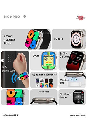 Xiaomi 13T Pro Uyumlu Watch 8 Hk9 Pro Chatgpt Yapay Zeka 2.05 Hd Amoled Ekran Akıllı Saat