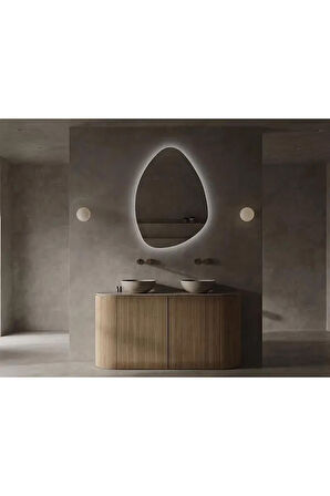 Fawdecor Led Işıklı Asimetrik Üçgen Model Dekoratif Duvar Aynası, Modern Eşsiz Ayna, Duvar Dekorasyon Ürünü 50 x 70 Beyaz Işık