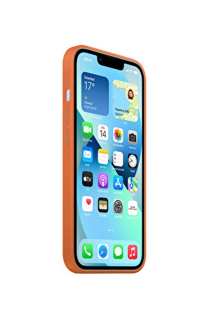 Ask Cover Apple iPhone 13 için MagSafe Özellikli Silikon Kılıf Lansman Logolu Kılıf - Turuncu