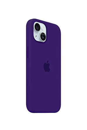 Ask Cover Apple iPhone 15 Plus için MagSafe Özellikli Silikon Kılıf Lansman Logolu Kılıf - Mor