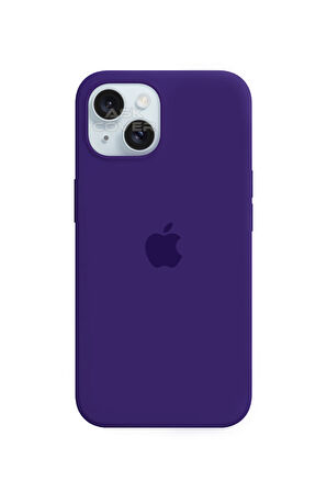 Ask Cover Apple iPhone 15 Plus için MagSafe Özellikli Silikon Kılıf Lansman Logolu Kılıf - Mor