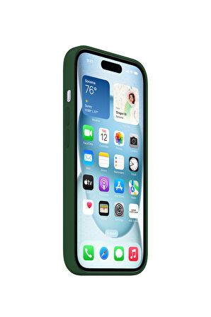 Ask Cover Apple iPhone 15 Plus için MagSafe Özellikli Silikon Kılıf Lansman Logolu Kılıf - Zümrüt