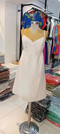 kadın Askılı Helen Model Keten Elbise