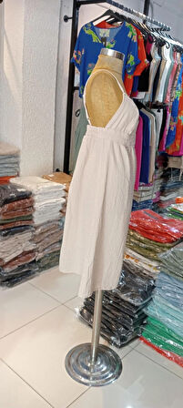 kadın Askılı Helen Model Keten Elbise