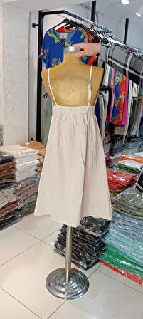 kadın Askılı Helen Model Keten Elbise