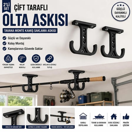 Tavan Tipi Çift Taraflı Olta Kamışı Askısı – 2’li Set