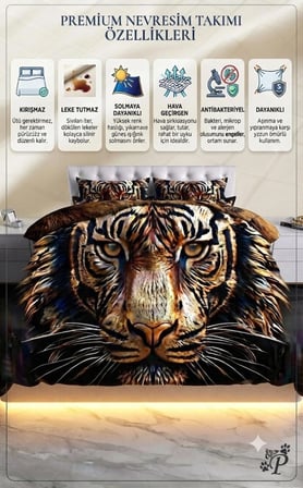 ÖZEL TASARIM TEK KİŞİLİK NEVRESİM TAKIMI PAMUK SATEN 160X240 CM Marka Luxury Premium Organik RANFORCE Kumaş Deluxe aslan kaplan Seri solmaz leke tutmaz uzun ömürlü canlı uhd baskı 