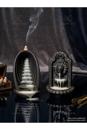 Nura Co Şelale Tütsülük 2'li Set Aslan Çeşmesi & Merdiven Model Mat Siyah Seramik Geri Akışlı Tütsülük