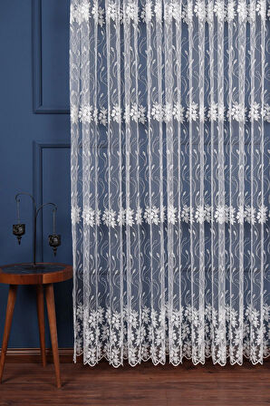 Brode Işlemeli Sarmaşık Desen Tül Perde (1/3 Sık Pile)