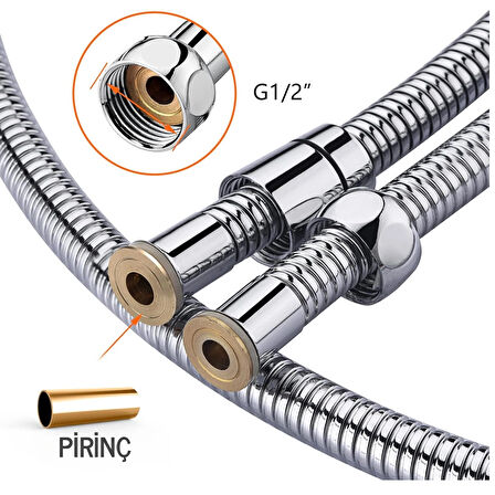 Paslanmaz Kopmaz Patlamaz Kaliteli Çelik Duş Hortumu Tüm Duş Setleri Ile Uyumlu - 200cm