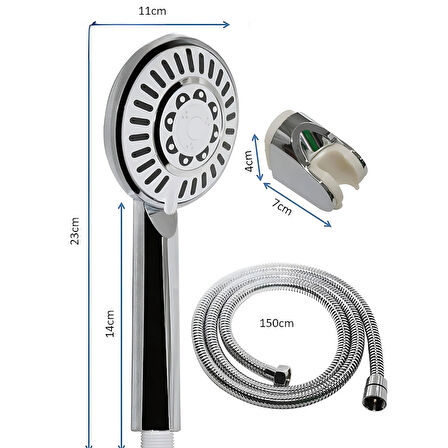 5 Fonksiyonlu Günebakan Duş Seti Hortum Mafsal Ve Başlık Set Full takım