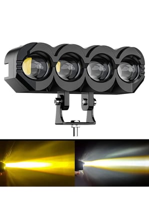 1 ADET Motosiklet 4 Led Lazer Sis Farı Delici Beyaz Sarı Çift Renk Metal Baykuş Led Işık