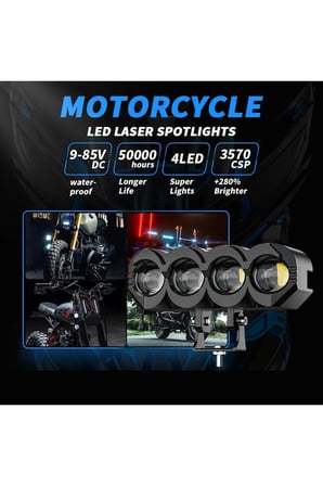 1 ADET Motosiklet 4 Led Lazer Sis Farı Delici Beyaz Sarı Çift Renk Metal Baykuş Led Işık