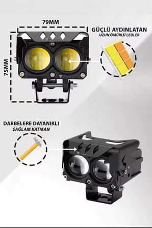 1 Adet Led Spot Işık Ve Sarı Beyaz Projektör Lens 2 Gözlü Dikdörtgen Baykuş Led Off Road Lamba Motosiklet