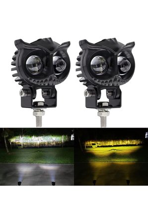 2 Adet Baykuş Sis Farı Sarı-Beyaz Motosiklet Sis Farı Otomobil Atv Utv Off Road Aç Kapat Tuşlu