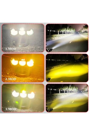 1 Adet Led Spot Işık Ve Sarı Beyaz Projektör Lens 3 Gözlü Dikdörtgen Baykuş Led Off Road Lamba Motosiklet