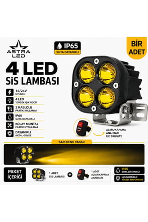 1 Adet Açma Kapama Anahtarlı Off Road Arazi Aracı ve Motosiklet Uyumlu 3 inç Amber Sarı Renk Çalışma Ve Sis Lambası