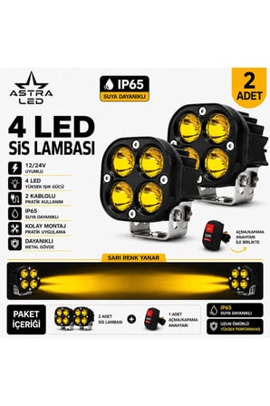 2 Adet Açma Kapama Anahtarlı Off Road Arazi Aracı ve Motosiklet Uyumlu 4 Led Amber Sarı Renk Çalışma Ve Sis Lambası