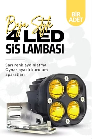 2 Adet Açma Kapama Anahtarlı Off Road Arazi Aracı ve Motosiklet Uyumlu 4 Led Amber Sarı Renk Çalışma Ve Sis Lambası