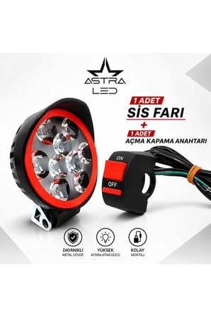 1 adet Açma Kapama Anahtarlı 2 Modlu Motosiklet LED Far Takımı – Flash Modu - Beyaz Işık (12V)